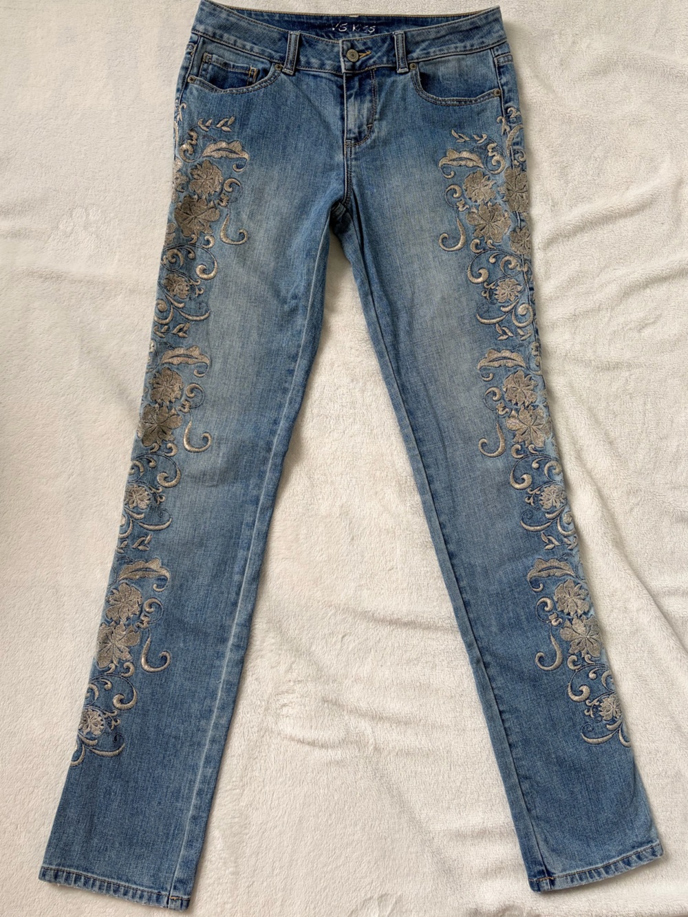 🤍 Vintage Y2K Embroidered Low Rise Straight Jeans ✨ Fairycore Boho Western Denim
